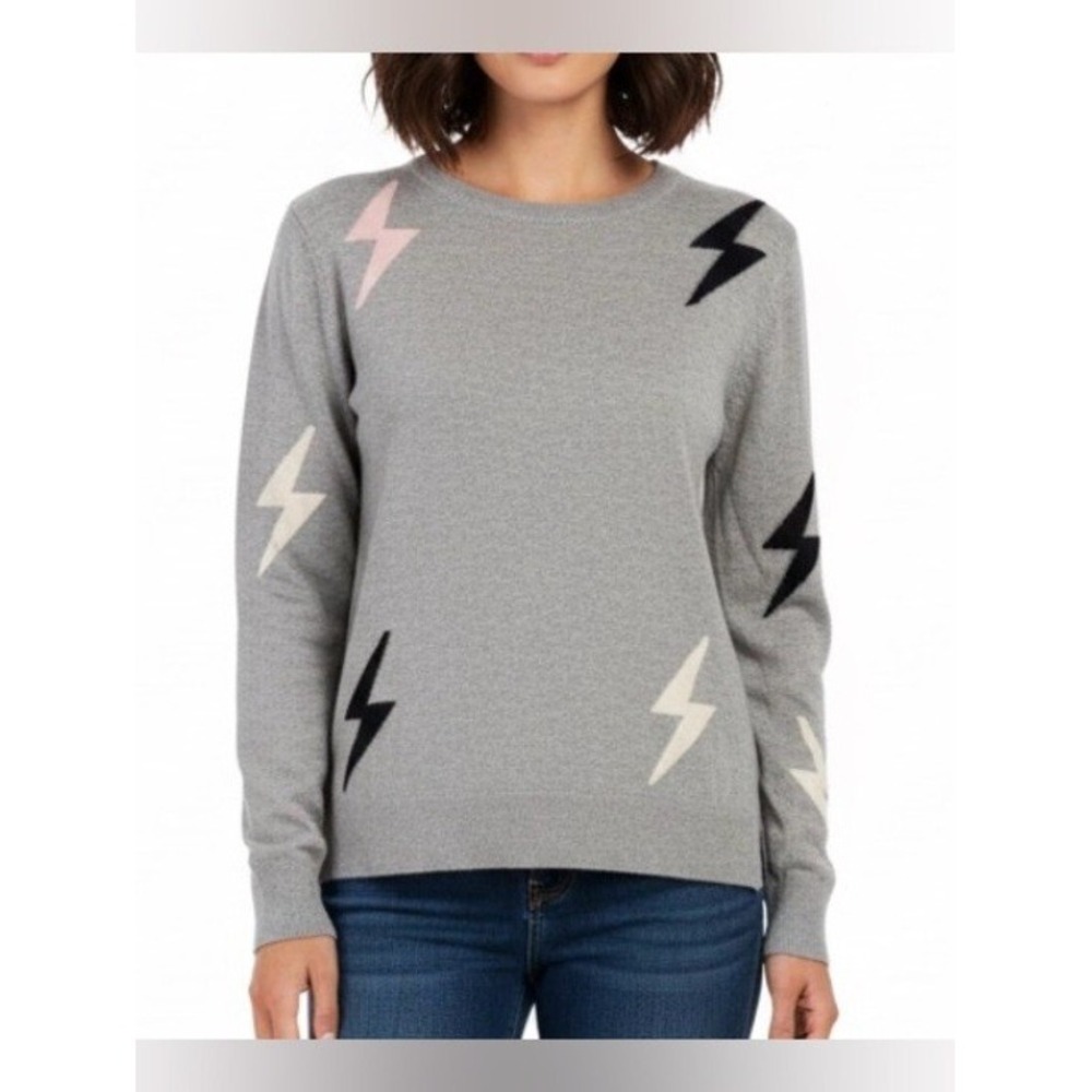 THML Gray Lightning Bolt Intarsia Crewneck Sweater Size Small